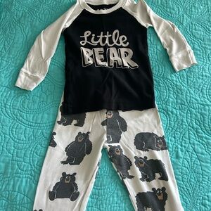 Lazy One Little Bear Pajama Set - Black and Cream